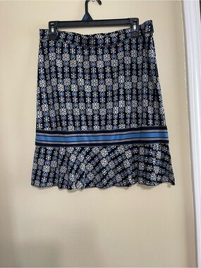 Max Studio Navy and Light Blue Patterned A-Line Skirt